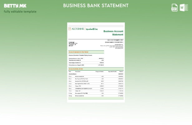 модерен стил Алекс банка изјава за компанија Шаблон Word и PDF формат