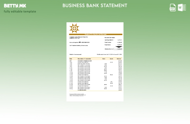 модерен стил Бангладеш Sonali изјава на компанијата Шаблон за формат Word и PDF