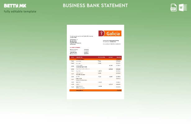 модерен стил Банко Галиција изјава за сметка на компанијата Шаблон Word и PDF