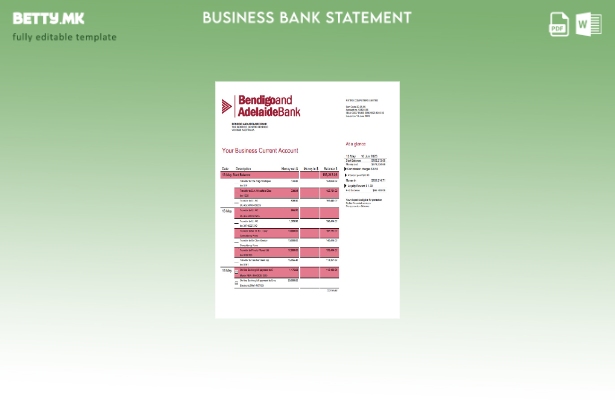 модерен стил Бендиго и Аделаида банка извод од сметката на компанијата Шаблон Wo