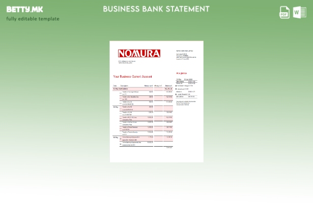 модерен стил Деловната изјава на Nomura Bank Шаблон Word и PDF
