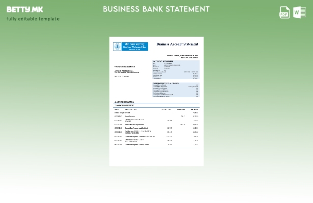 модерен стил Извештај за деловна сметка на Банката на Махараштра Шаблон Word и P