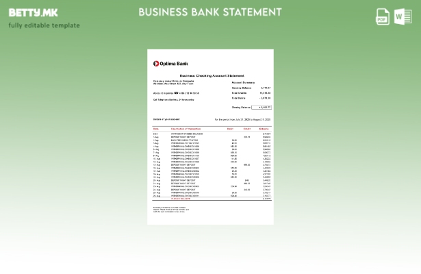 модерен стил Извештај за деловна сметка на Optima Шаблон за Word и PDF () шаблон