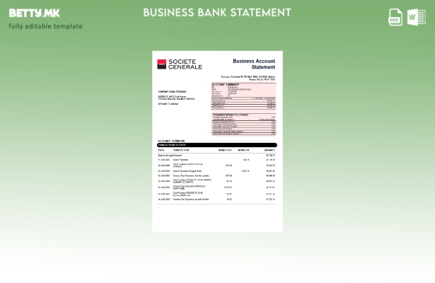 модерен стил Извештај за деловна сметка на Société Générale Шаблон Word и PDF