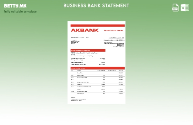 модерен стил Извештај за деловните сметки на Akbank Шаблон Word и PDF