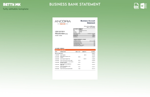 модерен стил Извод на банкарска деловна сметка во Анкорија Шаблон Word и PDF