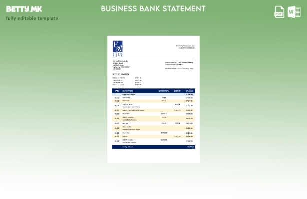 модерен стил Извод на корпоративна сметка на банката Comoran Exim Шаблон за форм