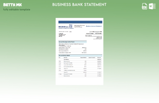 модерен стил Извод на организацијата на банката Мерил шаблон Word и PDF