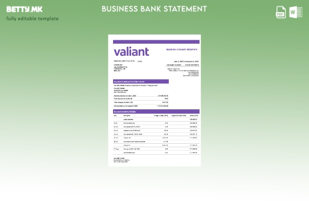 модерен стил Извод на претпријатие за сметка на Valiant Bank Шаблон Word и PDF