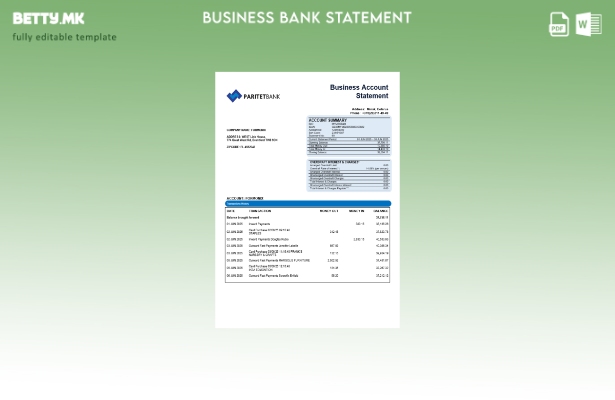 модерен стил Извод на сметка на банката Paritet Шаблон за формат Word и PDF