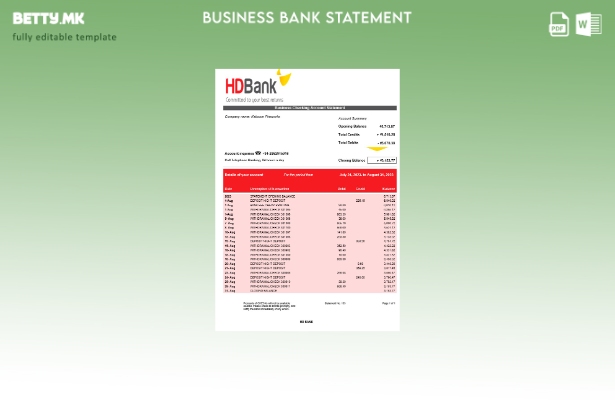 модерен стил Извод на сметка на компанија во HD банка Шаблон Word и PDF