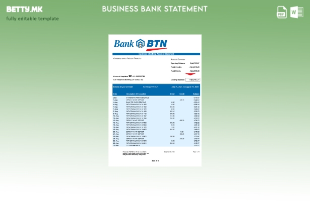 модерен стил Извод на сметка на компанијата на банката BTN Шаблон Word и PDF