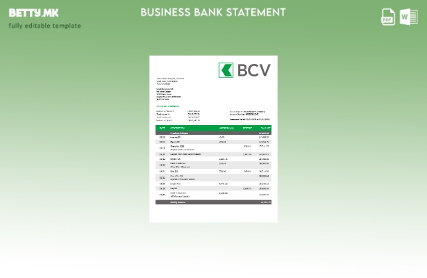 модерен стил Извод на сметка на компанијата BCV банка Шаблон Word и PDF