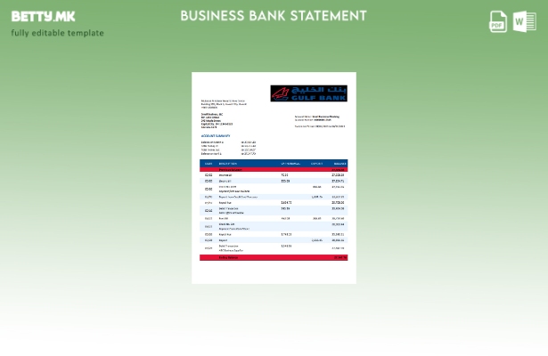 модерен стил Извод на сметка на компанијата Gulf Bank Шаблон Word и PDF