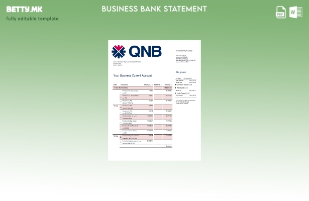 модерен стил Извод на сметка на компанијата QNB банка Шаблон Word и PDF