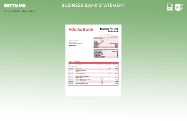 модерен стил Извод на сметка на организацијата на деловната банка на Addiko Шабл