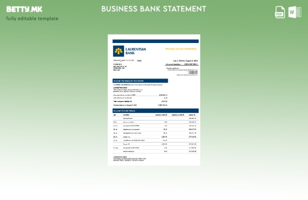 модерен стил Извод на сметка на претпријатието на Laurentian банка Шаблон Word и