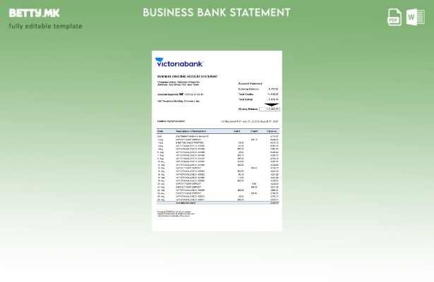 модерен стил Извод на сметка на фирмата Викторијабанк Шаблон за Word и PDF шабло