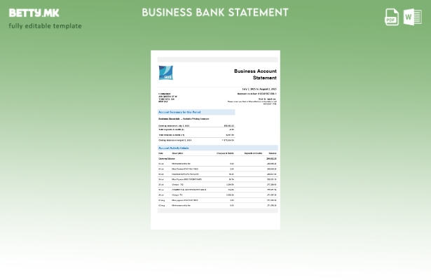 модерен стил Извод на фирма за сметка на Банката на Науруа Шаблон за Word и PDF