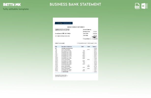 модерен стил Извод на фирмата банка на Јордан, шаблон Word и PDF