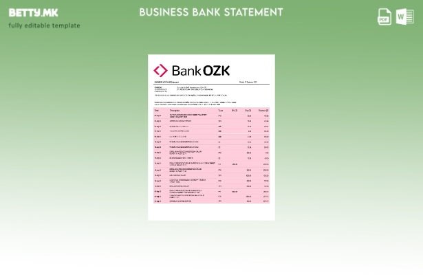 модерен стил Извод на фирмата на банката Озаркс за Word и PDF Шаблон