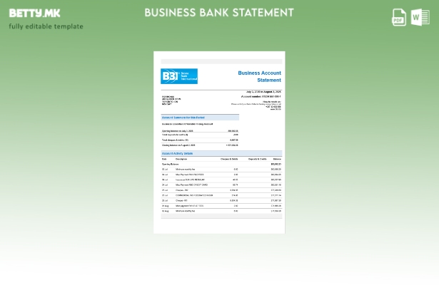 модерен стил Извод на цврста сметка на Босна банка Шаблон за формат Word и PDF