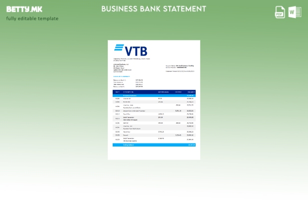 модерен стил Извод на цврста сметка на ВТБ банка Шаблон Word и PDF