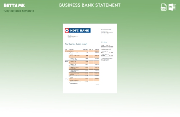 модерен стил Извод на цврста сметка на HDFC банка Шаблон Word и PDF