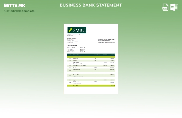 модерен стил Извод на цврста сметка на SMBC банка Шаблон Word и PDF