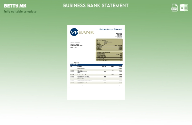 модерен стил Извод на цврста сметка на VP Bank Шаблон Word и PDF