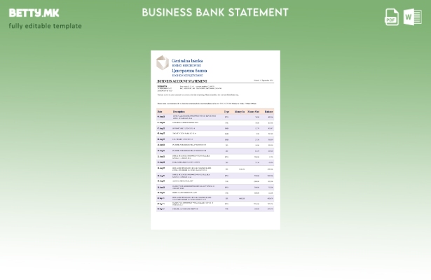 модерен стил Извод од централна деловна банка Шаблон за формат Word и PDF