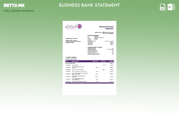модерен стил Иран Замин банкарска фирма извод на сметката Шаблон Word и PDF