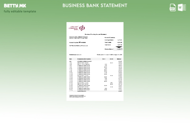 модерен стил Катар Извештај за комерцијална деловна сметка Шаблон Word и PDF