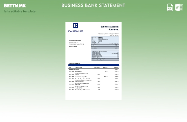 модерен стил Кауптинг извод од банкарска сметка на деловна фирма Шаблон Word и P