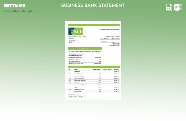 модерен стил Кенија Комерцијален Бнак изјава на фирмата сметка Word и PDF шаблон