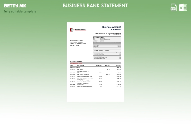модерен стил Конго Африланд Прва банка деловна фирма извод од банкарска сметка Ш