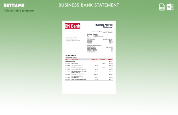 модерен стил Норвешка BN банка извод на цврста сметка Word и PDF шаблон