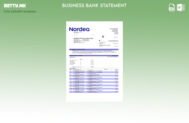 модерен стил Нордеа банка за проверка на извод од сметката Шаблон Word и PDF
