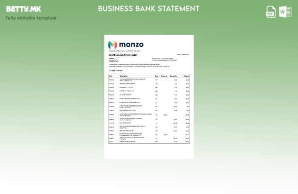 модерен стил Обединетото Кралство Monzo за претпријатието изјава за Word и PDF Ш