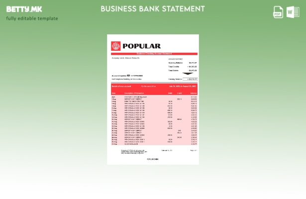 модерен стил Популарен извод на банкарска сметка за Word и PDF Шаблон