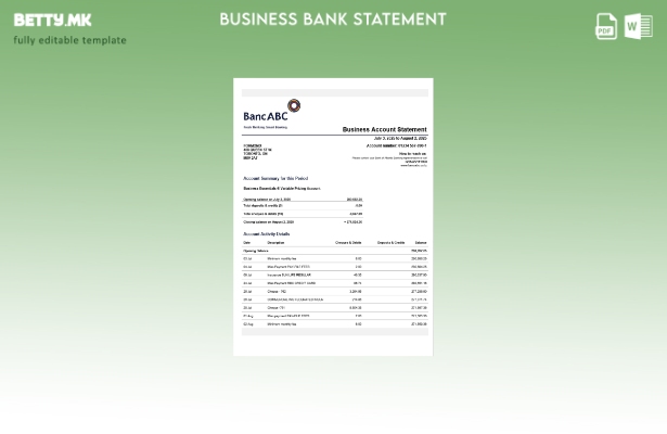 модерен стил Танзанија BancABC организација изјава Word и PDF шаблон