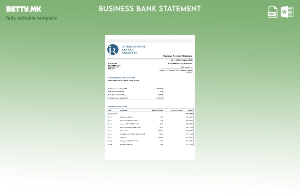 модерен стил Таџикистан ИБТ изјава за проверка на деловна сметка Шаблон Word и P