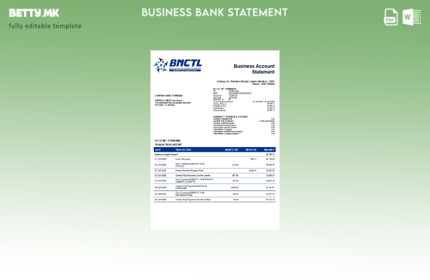 модерен стил Тимор источен BNCTL изјава за цврста сметка Шаблон Word и PDF