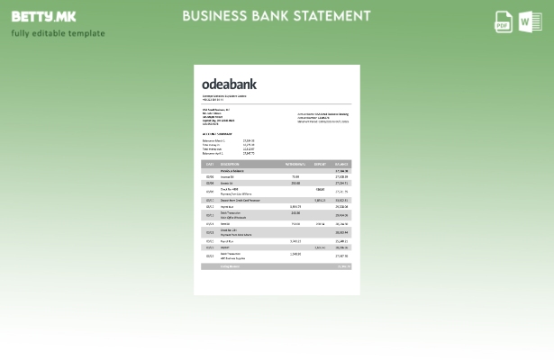 модерен стил Турција Odeabank изјава на фирмата сметка Word и PDF шаблон