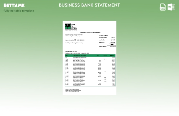 модерен стил Уганда Банка на Африка фирма извод на сметката Шаблон Word и PDF