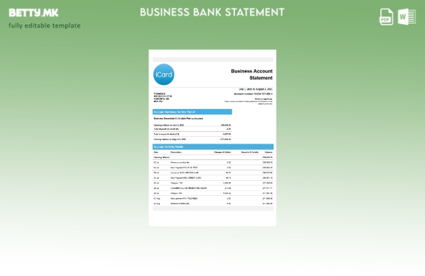 модерен стил Украина Icard бизнис изјава за проверка на сметката Word и PDF шабл