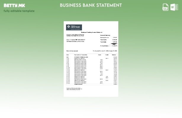 модерен стил Уругвај банкарски наследство Изјава на фирмата сметка Word и PDF ша