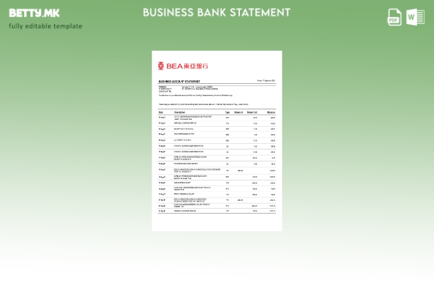 модерен стил Хонг Конг BEA деловна банкарска изјава Шаблон за формат Word и PDF
