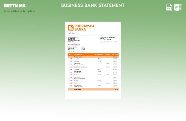 модерен стил Хрватска Подравска банка извод од корпоративна чековна сметка Шабло