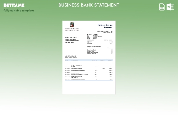 модерен стил Централната банка на Малта цврста изјава за сметки Шаблон Word и PD
